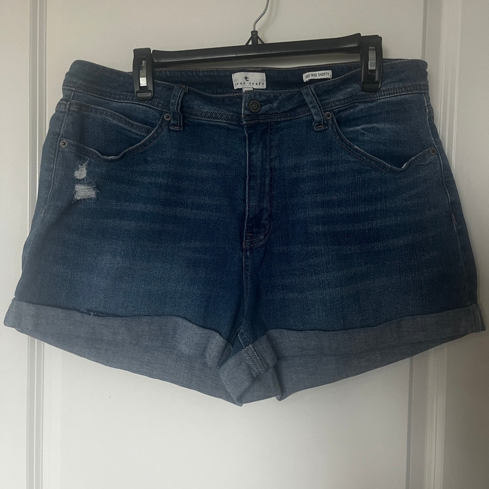 Women's‎ True Craft Mid-Rise Denim Shorts Dark Wash Cuffed 14W